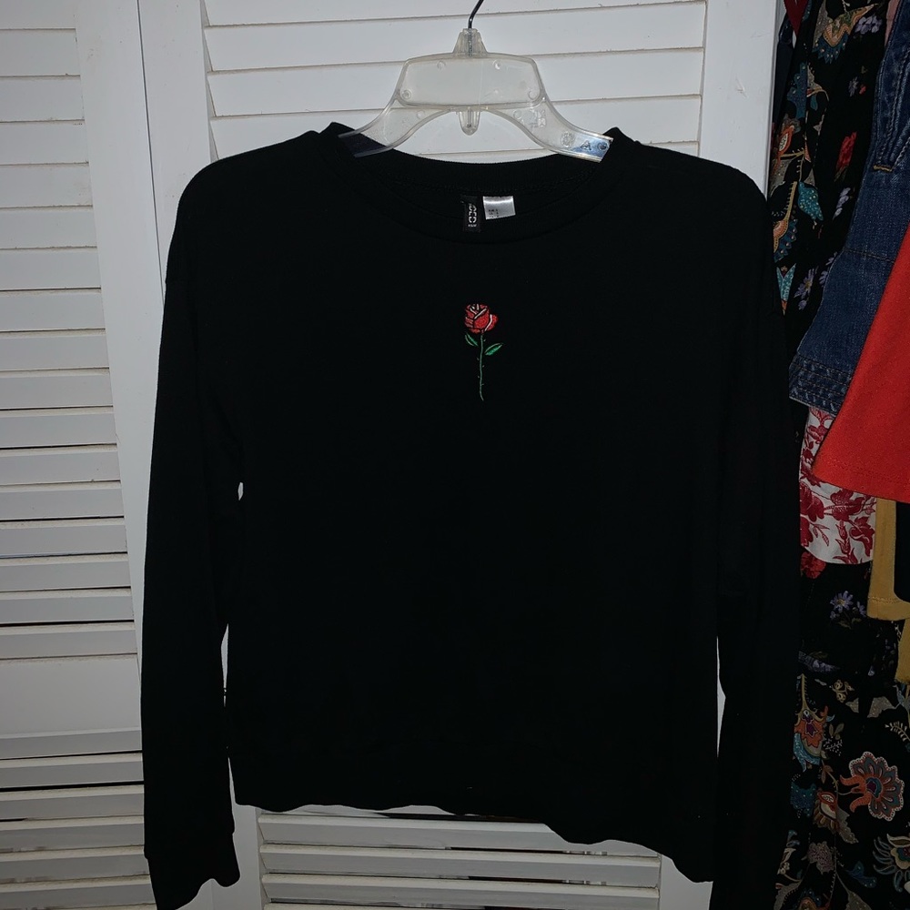 Cute “Divided” brand black long sleeve with rose.